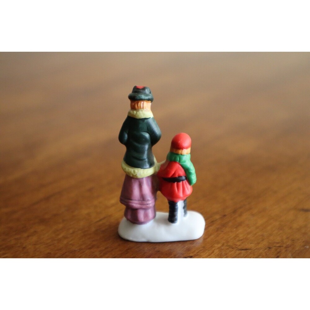 Christmas Village Figurine Child Boy Mother Nanny Woman Present Bread Basket 2" - Picture 4 of 8